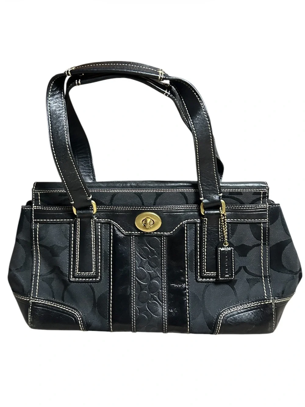 Coach Black Hampton Signature Canvas and Leather Shoulder Tote